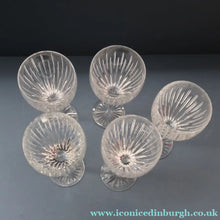 Load image into Gallery viewer, FIVE GLASSES: Vintage Edinburgh Crystal WHITE WINE Glasses. SYMPHONY PATTERN. 7 7/8 inches (CODE H)
