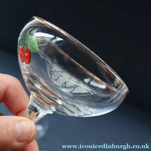 Load image into Gallery viewer, Set of FOUR Vintage Matching 1960s CHERRY B / CHERRY CHARM Coupe or Babycham Shape Glasses - with Red Cherries Motif.
