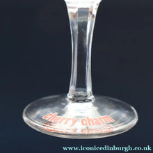 Load image into Gallery viewer, Set of FOUR Vintage Matching 1960s CHERRY B / CHERRY CHARM Coupe or Babycham Shape Glasses - with Red Cherries Motif.
