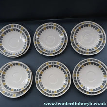 Load image into Gallery viewer, FOUR SETS: RARE Vintage 1950s MARIANNE WESTMAN Trio Large Coffee Cup, Saucer and Side Plate by Rörstrand Sweden. "PARTY" Pattern
