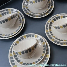 Load image into Gallery viewer, FOUR SETS: RARE Vintage 1950s MARIANNE WESTMAN Trio Large Coffee Cup, Saucer and Side Plate by Rörstrand Sweden. "PARTY" Pattern
