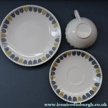 Load image into Gallery viewer, RARE Vintage 1950s MARIANNE WESTMAN Trio Large Coffee Cup, Saucer and Side Plate by Rörstrand Sweden. "PARTY" Pattern
