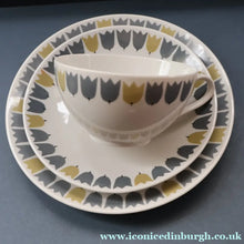Load image into Gallery viewer, RARE Vintage 1950s MARIANNE WESTMAN Trio Large Coffee Cup, Saucer and Side Plate by Rörstrand Sweden. "PARTY" Pattern
