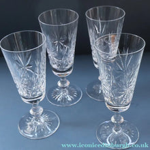 Load image into Gallery viewer, FOUR Vintage 1960s Edinburgh Crystal CHAMPAGNE Flute Glasses. Star of Edinburgh 6 1/4 inches

