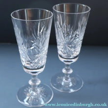 Load image into Gallery viewer, FOUR Vintage 1960s Edinburgh Crystal CHAMPAGNE Flute Glasses. Star of Edinburgh 6 1/4 inches
