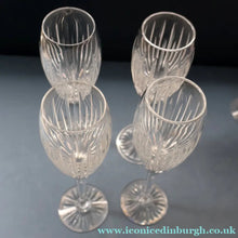 Load image into Gallery viewer, FOUR Vintage Edinburgh Crystal Tall CHAMPAGNE Flute Glasses. SYMPHONY PATTERN. 8 1/2 inches 
