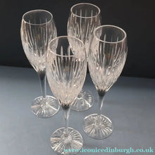 Load image into Gallery viewer, FOUR Vintage Edinburgh Crystal Tall CHAMPAGNE Flute Glasses. SYMPHONY PATTERN. 8 1/2 inches 
