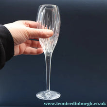 Load image into Gallery viewer, FOUR Vintage Edinburgh Crystal Tall CHAMPAGNE Flute Glasses. SYMPHONY PATTERN. 8 1/2 inches 

