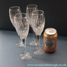 Load image into Gallery viewer, FOUR Vintage Edinburgh Crystal Tall CHAMPAGNE Flute Glasses. SYMPHONY PATTERN. 8 1/2 inches 
