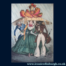 Load image into Gallery viewer, FRAMED. William Heath ORIGINAL 1820s Georgian Satirical Print Lampooning the Fashion for Large Hats: A Snug Birth in a Shower
