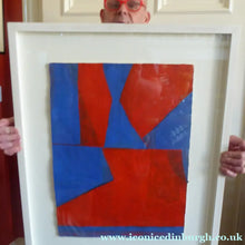 Load image into Gallery viewer, Frank Beanland (b. 1936)  Red / Blue Abstract Painting. Acrylic on paper (framed)  Signed on the reverse

