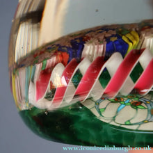 Load image into Gallery viewer, FRATELLI TOSO. Vintage MURANO Closepack Paperweight with Intricate Millefiori Flowers and Three Long Red Latticino Ribbons
