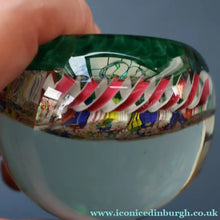 Load image into Gallery viewer, FRATELLI TOSO. Vintage MURANO Closepack Paperweight with Intricate Millefiori Flowers and Three Long Red Latticino Ribbons
