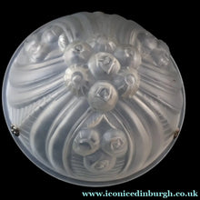 Load image into Gallery viewer, FRENCH Art Deco Opalescent Glass Shade with Roses &amp; Geometric Decoration. Marked on the Rim: Nova Depose
