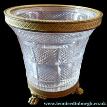 Load image into Gallery viewer, FRENCH (probably Baccarat) Cut Crystal Ice Pail with Gilt Bronze / Ormolu Mounts and Lion Paws Feet. 5 1/4 inches
