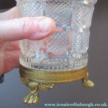 Load image into Gallery viewer, FRENCH (probably Baccarat) Cut Crystal Ice Pail with Gilt Bronze / Ormolu Mounts and Lion Paws Feet. 5 1/4 inches
