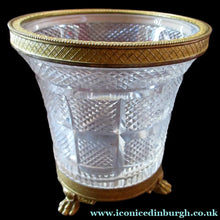 Load image into Gallery viewer, FRENCH (probably Baccarat) Cut Crystal Ice Pail with Gilt Bronze / Ormolu Mounts and Lion Paws Feet. 5 1/4 inches
