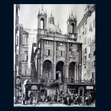 Load image into Gallery viewer, ORIGINAL 1930s ETCHING. St Peter's Church, Genoa by Geoffrey Wedgwood. (1900 - 1977) Pencil Signed. Framed
