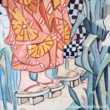 Load image into Gallery viewer, 1930s Art Deco Watercolour Japanese Lady and Children with a Parasol 
