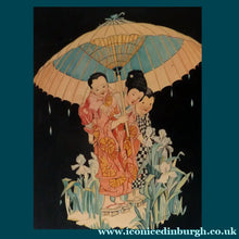 Load image into Gallery viewer, Genuine 1930s ART DECO Watercolour. Japanese Lady and Two Children Sheltering under a Parasol. Signed and Dated 1933
