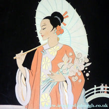 Load image into Gallery viewer, 1930s Art Deco Watercolour. Japanese Lady with Parasol in a Garden 
