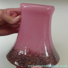 Load image into Gallery viewer, MONART Scottish Glass. Fine Vintage Art Glass Vase, 1930s. Shape GC. Mottled Pink with Black Rim Speckled with Gold Aventurine Flakes
