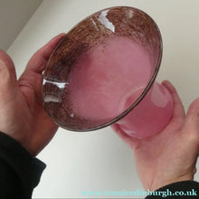 Load image into Gallery viewer, MONART Scottish Glass. Fine Vintage Art Glass Vase, 1930s. Shape GC. Mottled Pink with Black Rim Speckled with Gold Aventurine Flakes

