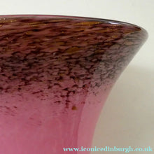 Load image into Gallery viewer, MONART Scottish Glass. Fine Vintage Art Glass Vase, 1930s. Shape GC. Mottled Pink with Black Rim Speckled with Gold Aventurine Flakes
