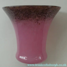 Load image into Gallery viewer, MONART Scottish Glass. Fine Vintage Art Glass Vase, 1930s. Shape GC. Mottled Pink with Black Rim Speckled with Gold Aventurine Flakes
