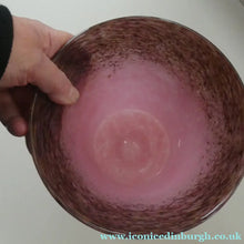 Load image into Gallery viewer, MONART Scottish Glass. Fine Vintage Art Glass Vase, 1930s. Shape GC. Mottled Pink with Black Rim Speckled with Gold Aventurine Flakes
