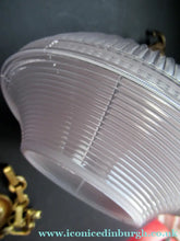 Load image into Gallery viewer, 1920s GENUINE Glass Holophane Hanging Lamp Shade - complete with all original brass fittings
