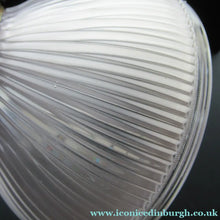 Load image into Gallery viewer, 1920s GENUINE Glass Holophane Hanging Lamp Shade - complete with all original brass fittings
