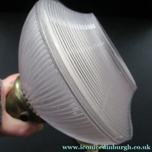 Load image into Gallery viewer, 1920s GENUINE Glass Holophane Hanging Lamp Shade - complete with all original brass fittings
