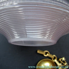 Load image into Gallery viewer, 1920s GENUINE Glass Holophane Hanging Lamp Shade - complete with all original brass fittings
