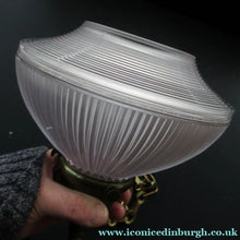 Load image into Gallery viewer, 1920s GENUINE Glass Holophane Hanging Lamp Shade - complete with all original brass fittings
