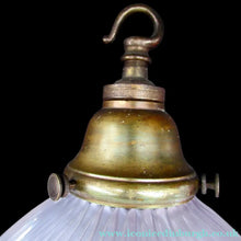 Load image into Gallery viewer, 1920s GENUINE Glass Holophane Hanging Lamp Shade - complete with all original brass fittings
