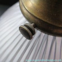 Load image into Gallery viewer, 1920s GENUINE Glass Holophane Hanging Lamp Shade - complete with all original brass fittings
