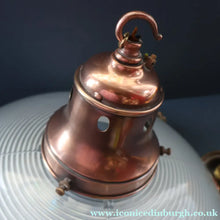 Load image into Gallery viewer, GENUINE Antique Glass HOLOPHANE Pendant Two Part Light Shade with Copper Fittings, Brass Ceiling Hook Fitment and Hanging Chain
