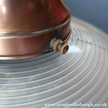Load image into Gallery viewer, GENUINE Antique Glass HOLOPHANE Pendant Two Part Light Shade with Copper Fittings, Brass Ceiling Hook Fitment and Hanging Chain
