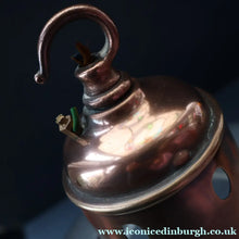 Load image into Gallery viewer, GENUINE Antique Glass HOLOPHANE Pendant Two Part Light Shade with Copper Fittings, Brass Ceiling Hook Fitment and Hanging Chain
