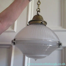 Load image into Gallery viewer, Three Part Holophane Prismatic Hanging Pendant Light Shade 1920s
