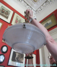 Load image into Gallery viewer, Three Part Holophane Prismatic Hanging Pendant Light Shade 1920s
