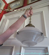 Load image into Gallery viewer, Three Part Holophane Prismatic Hanging Pendant Light Shade 1920s
