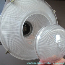 Load image into Gallery viewer, Three Part Holophane Prismatic Hanging Pendant Light Shade 1920s
