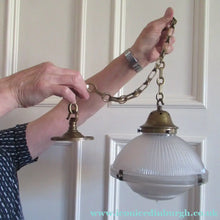 Load image into Gallery viewer, Three Part Holophane Prismatic Hanging Pendant Light Shade 1920s
