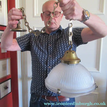 Load image into Gallery viewer, Three Part Holophane Prismatic Hanging Pendant Light Shade 1920s
