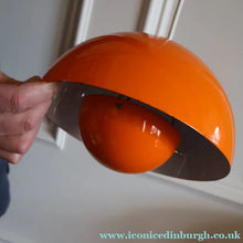 Load image into Gallery viewer, Genuine Vintage DANISH 1960s VERNER PANTON Pendant "Flowerpot" Metal Lampshade. Tangerine Enamel Finish
