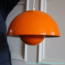 Load image into Gallery viewer, Genuine Vintage DANISH 1960s VERNER PANTON Pendant "Flowerpot" Metal Lampshade. Tangerine Enamel Finish
