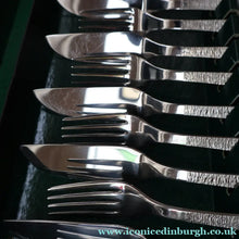 Load image into Gallery viewer, GERALD BENNEY for Viners, Sheffield. STUDIO Pattern. Set of Longer Length Fish Knives and Forks. Iconic 1960s Stainless Steel Cutlery
