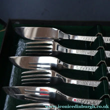 Load image into Gallery viewer, GERALD BENNEY for Viners, Sheffield. STUDIO Pattern. Set of Longer Length Fish Knives and Forks. Iconic 1960s Stainless Steel Cutlery
